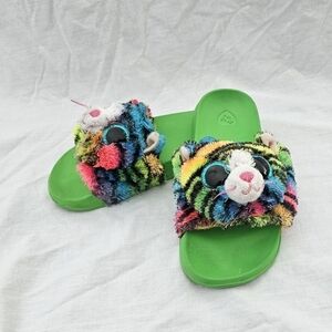 Ty - Fashion Slipper Slides - size 11-13 green and multicolored cat Tigerly-
